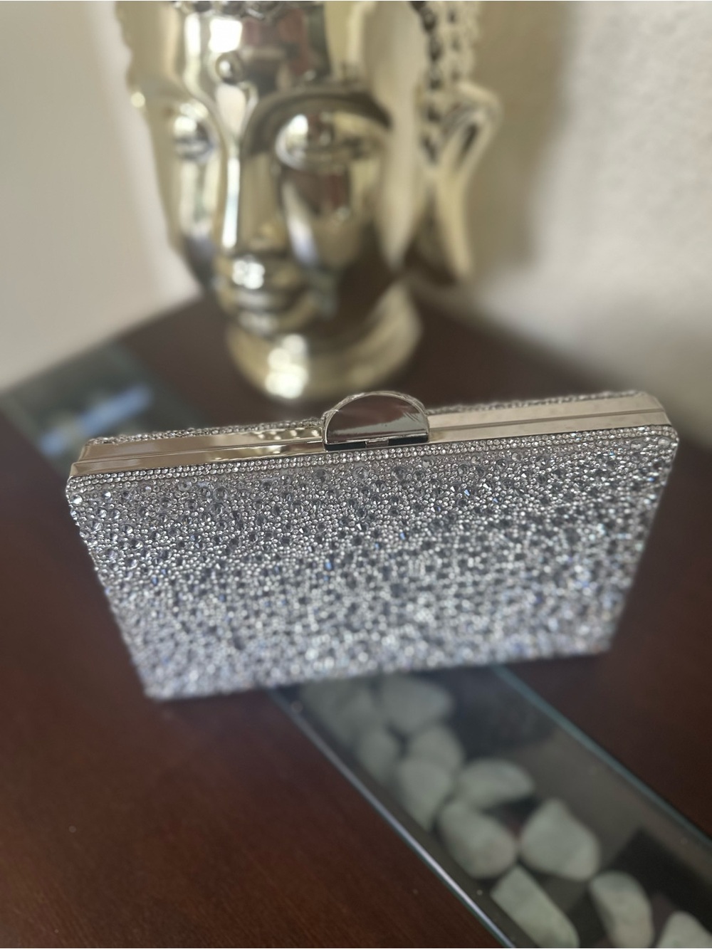 Silver Crystal Embellished Evening Clutch